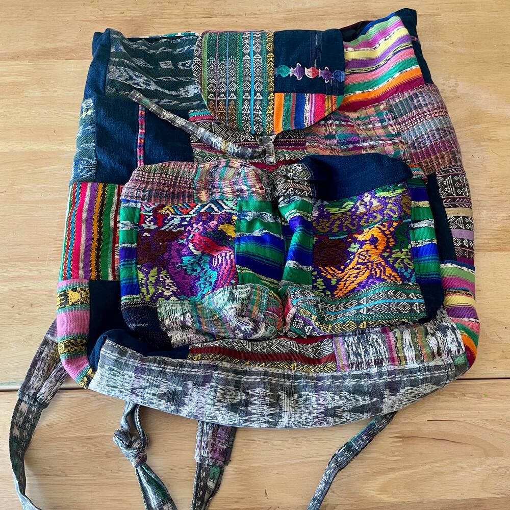 Patchwork Backpack Bohemian Hippie Bag Embroidered Colorful Large Pockets